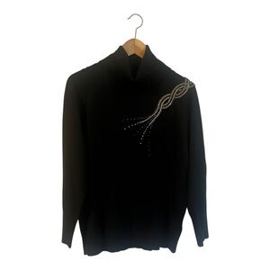 Leo & Ugo Embellished Sweater Turtleneck Diamonds Size 5 (Large) Black